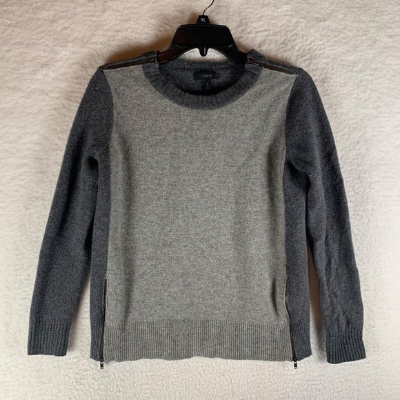 J.Crew Womens Colorblock Crew Neck Double Zip Knit Wool Grey Sweater Size M 8746 - Picture 1 of 8